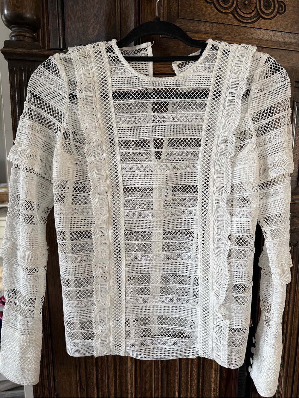 Self-Portrait White Crochet Lace Long-Sleeve Top